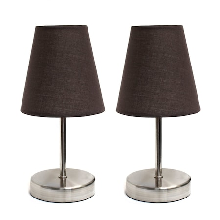 Sand Nickel Mini Basic Table Lamp With Fabric Shade, Brown, PK 2